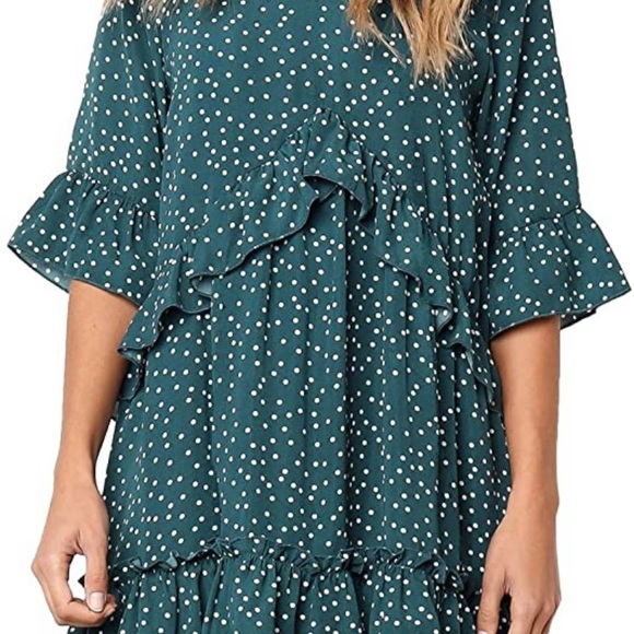 Green V-neck Polka Dot Dress ‼️ - Picture 2 of 4